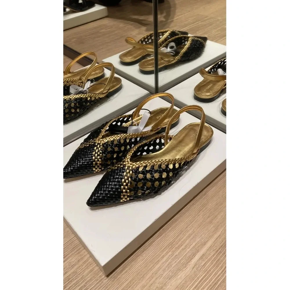 Sandro Black and Gold Flats - Picture 1 of 9